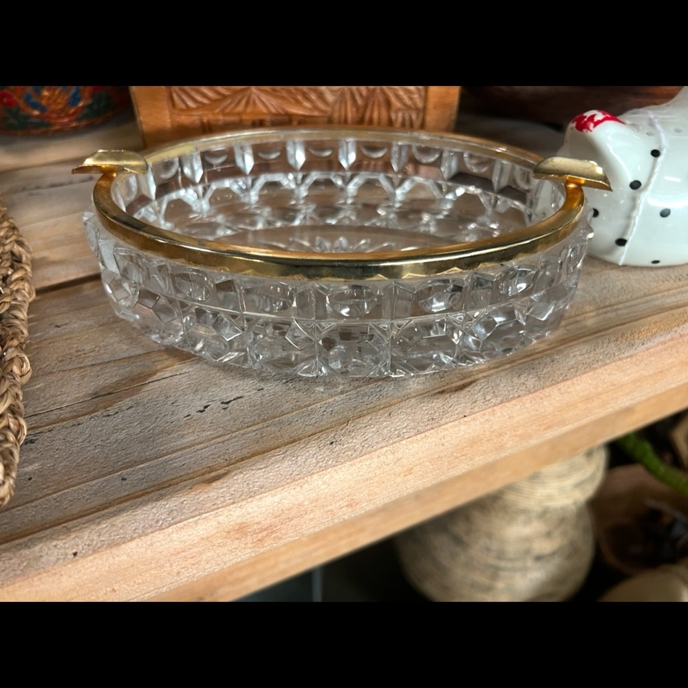 Crystal Ashtray with Gold Accents